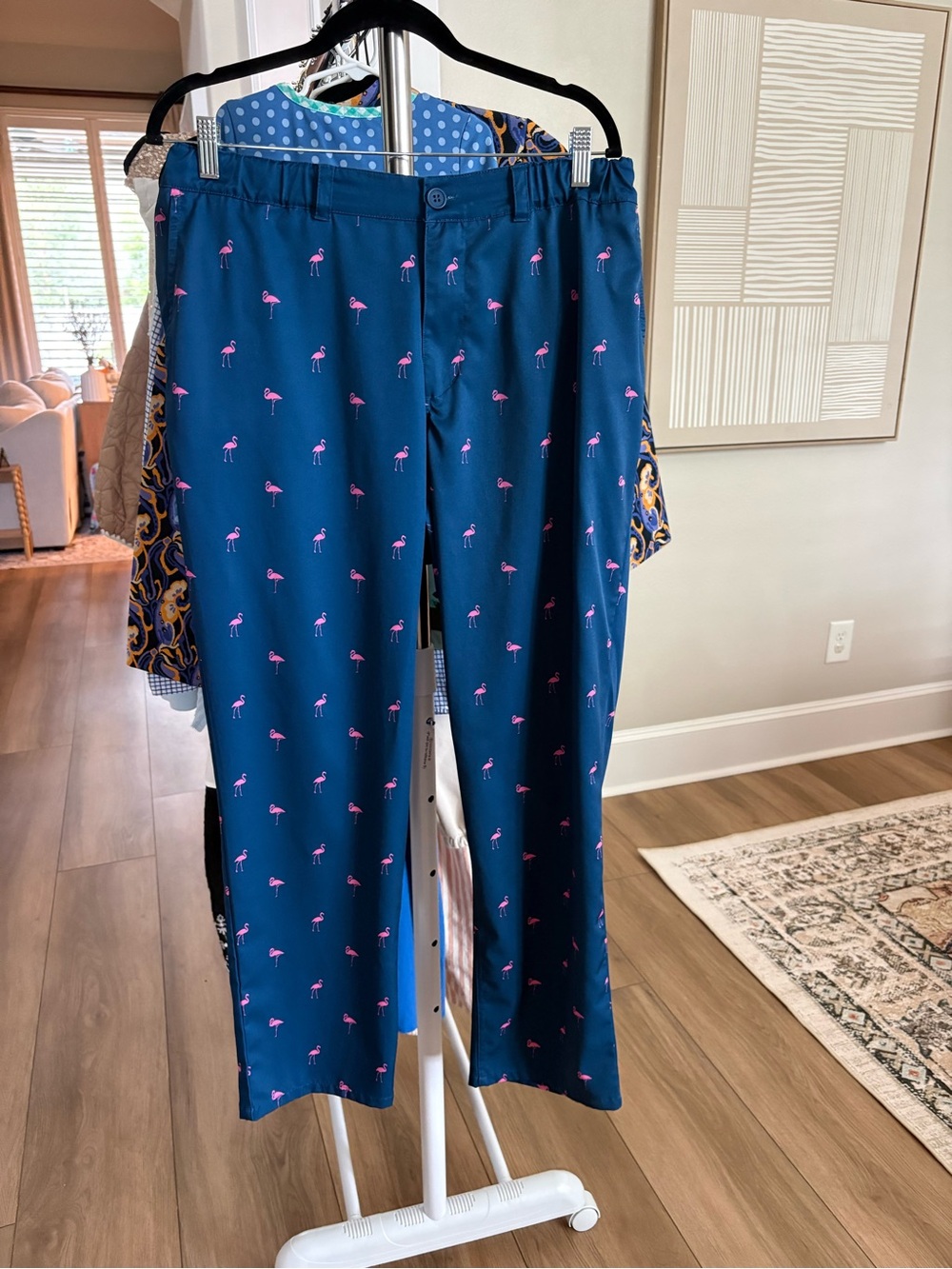 Tipsy Elves Navy Chinos with Pink Flamingo Print